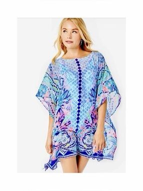 Lilly Pulitzer Multi Hidden Treasure Alvaro Poncho Swim Cover-Up Size Large/XL